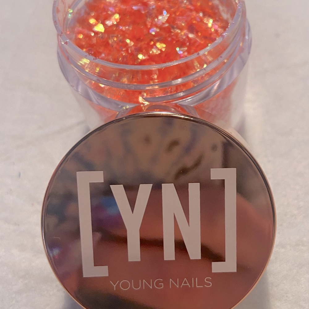 Young nails glitter/mylar “whodunnit”